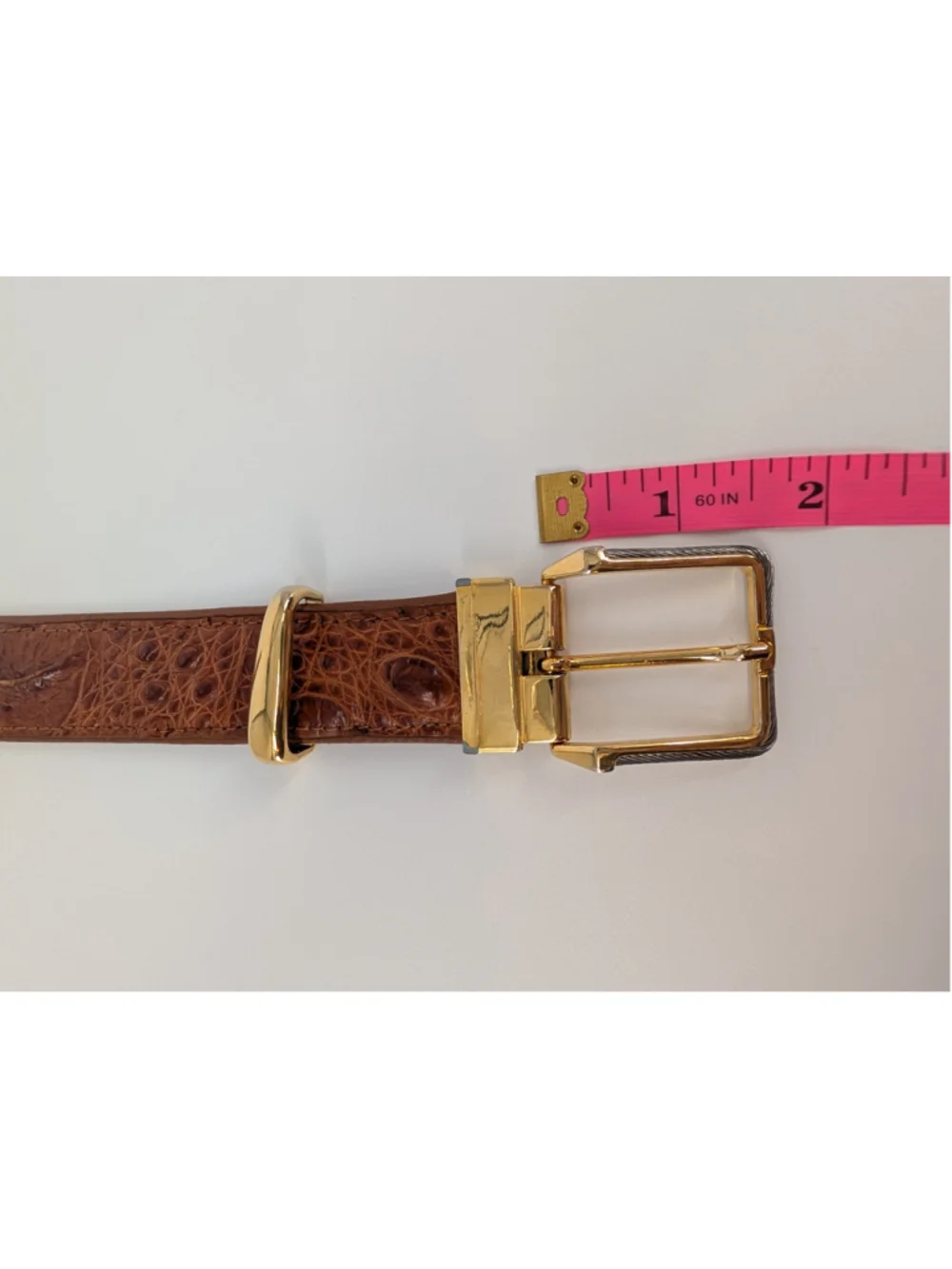 Vintage Brown Croc Embossed Leather Belt Gold Silver Cable Buckle 90s Western